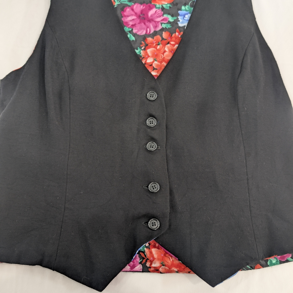 Source Unknown Black Vest with Floral Interior